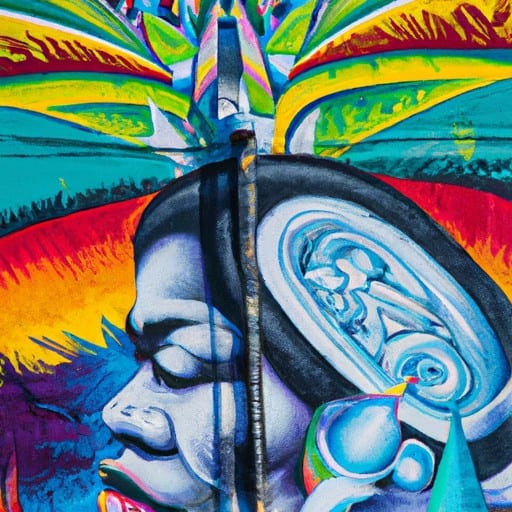 ציור קיר אמנות רחוב צבעוני באחת מהשכונות התוססות של טורונטו