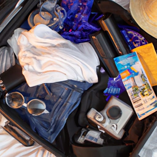 מזוודה פתוחה עם פריטים חיוניים לטיול באורלנדו
