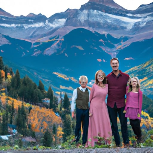 משפחה מאושרת מצטלמת עם הנוף האייקוני של Telluride ברקע