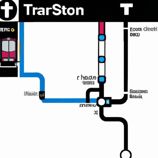 רכבת רכבת תחתית TTC נכנסת לתחנה, עם מפה של מערכת התחבורה הציבורית מוצגת