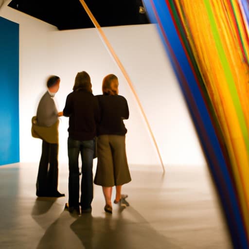 מבקרים מתפעלים ממיצב אמנות עכשווית בגלריה מקומית