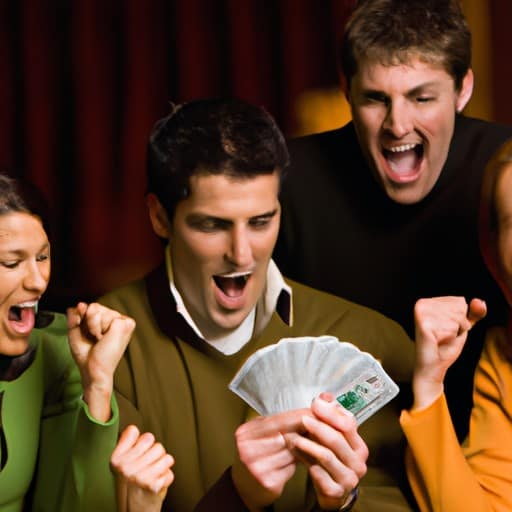 קבוצת חברים חוגגת הימור מנצח