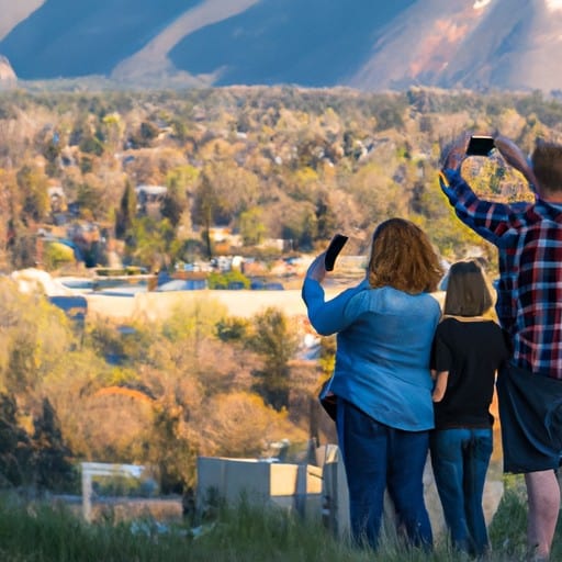 משפחה מצלמת סלפי עם הנוף המדהים של מיסולה ברקע