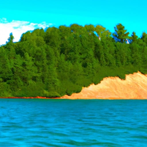 נוף פנורמי של קו החוף של האי מדליין עם צמחייה עבותה ומים בתוליים