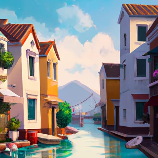 נוף ציורי של התעלות והמבנים הצבעוניים בוונציה הקטנה