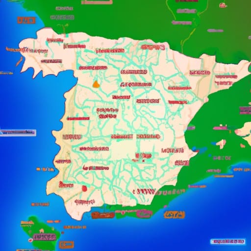 מפה של ספרד עם שדות התעופה ואפשרויות התחבורה של אנדלוסיה מודגשות